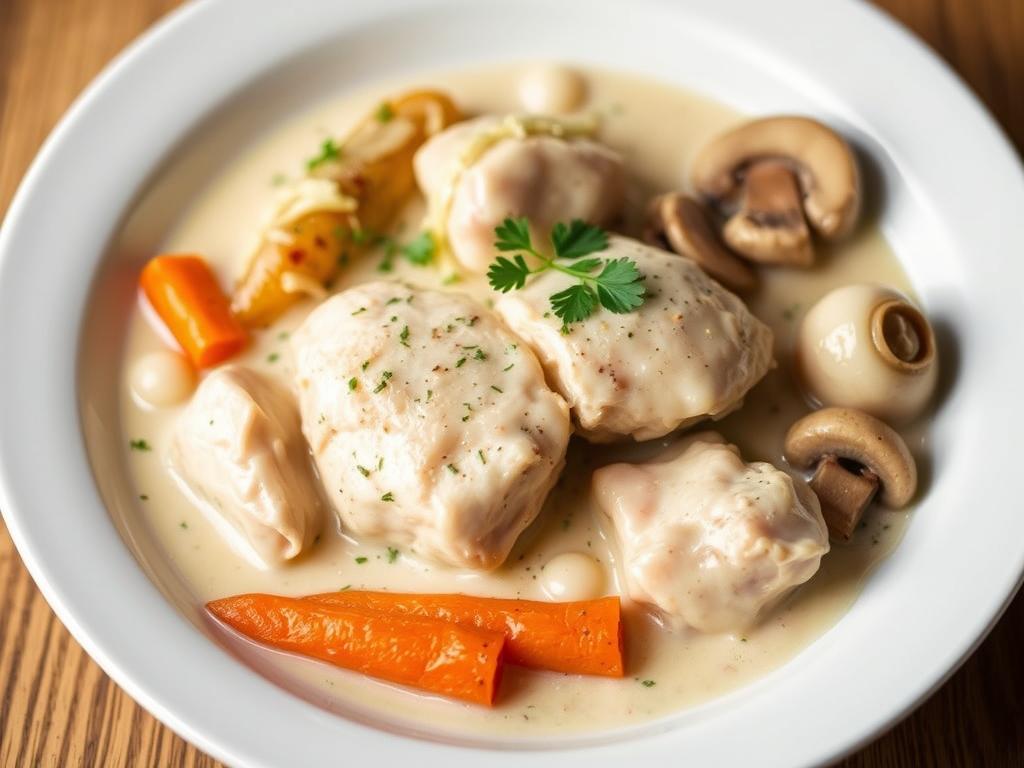 Blanquette de poulet à l’ancienne — velouté, légumes fondants et citron