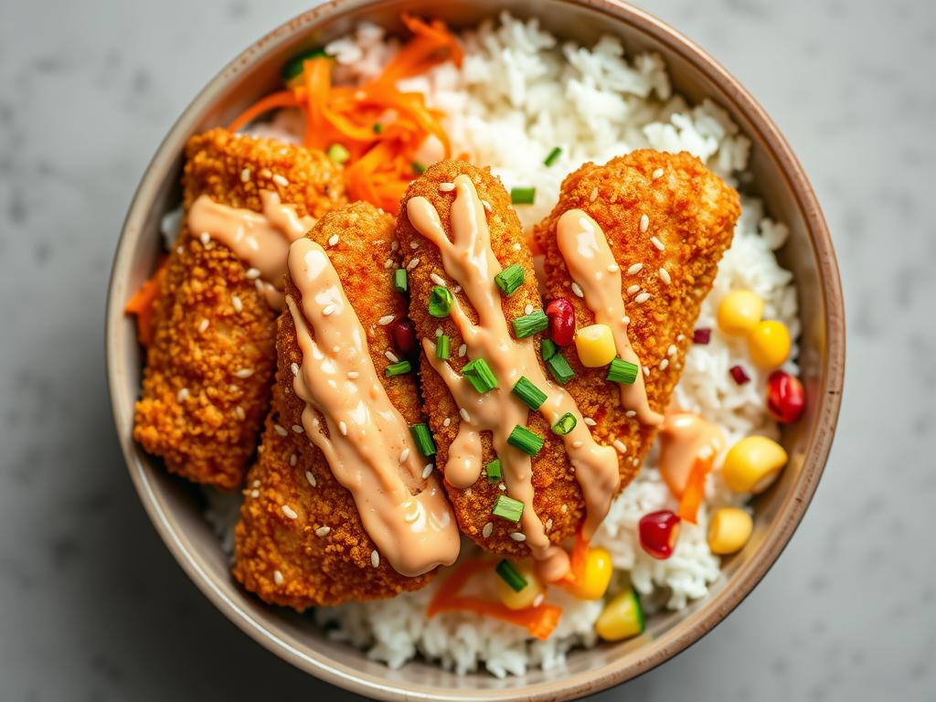 Bowl de Poulet Croustillant, Riz et Sauce Maison Façon Tasty Crousty