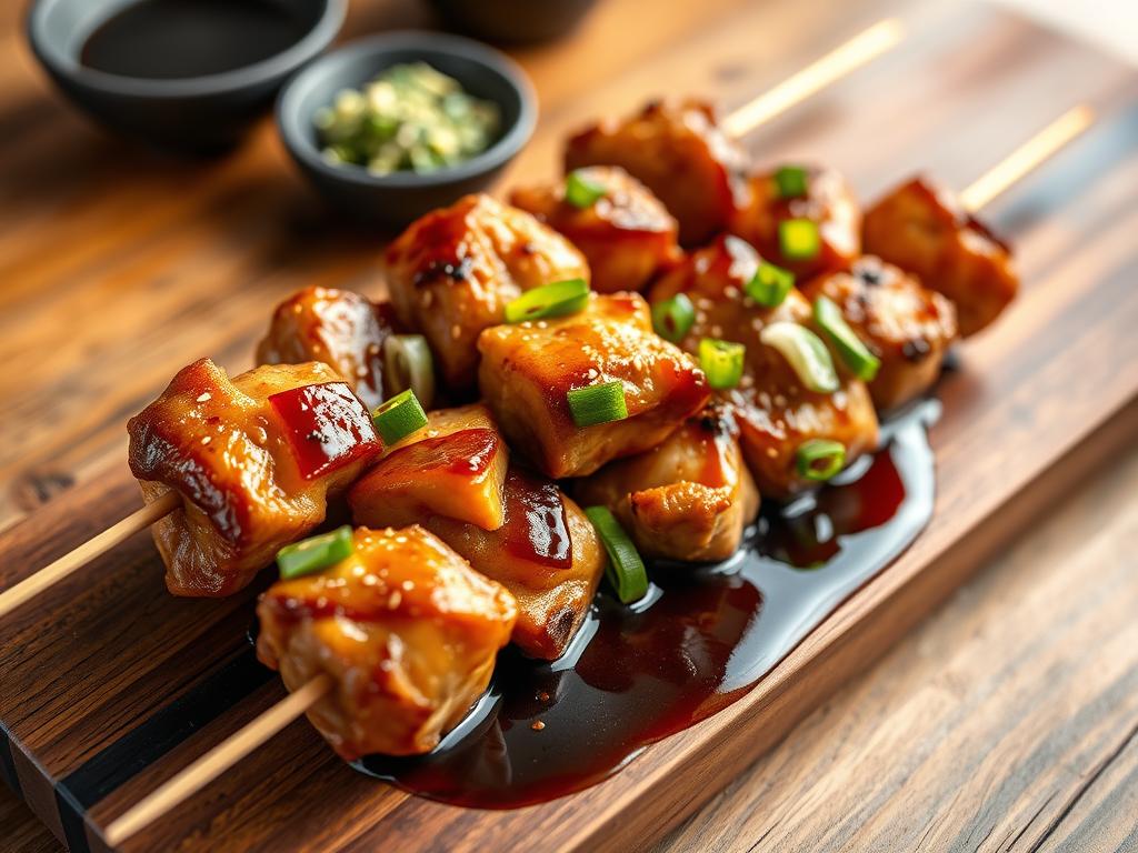Brochettes yakitori au poulet et oignons nouveaux — tare maison