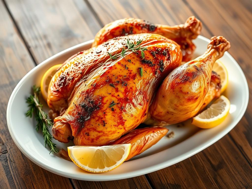 Poulet entier rôti à l’air fryer — beurre à l’ail et au thym