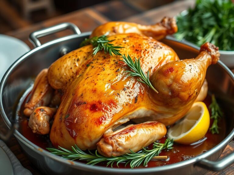Poulet rôti basse température aux herbes fraîches — cuisson lente 3 heures