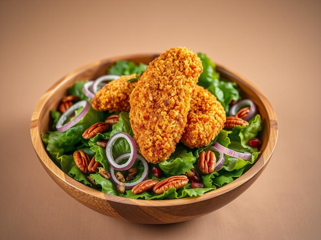 Salade de poulet croustillant, vinaigrette épicée à l’érable (fraîche en 25 min)